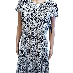 NWT MACY'S ALFANI ANIMAL NATURE LINED BLACK & WHITE FIT & FLARE DRESS SIZE 12